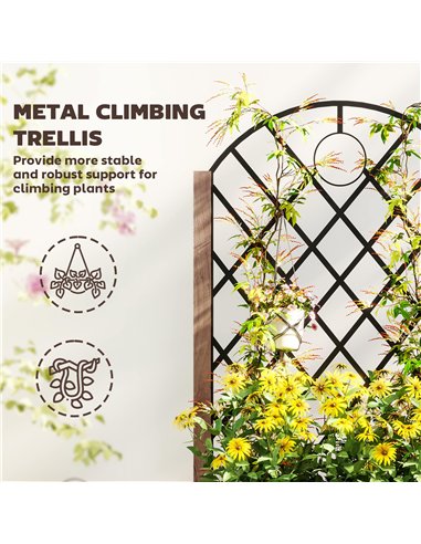 Outsunny Raised Garden Bed with Metal Trellis, Wooden Elevated Planter Box with Wheels and Drainage Holes, Outdoor Raised Plante