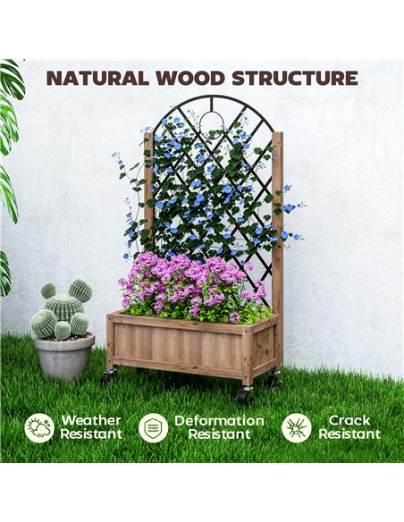 Outsunny Raised Garden Bed with Metal Trellis, Wooden Elevated Planter Box with Wheels and Drainage Holes, Outdoor Raised Plante - pic 123327 | FastDaddyshop