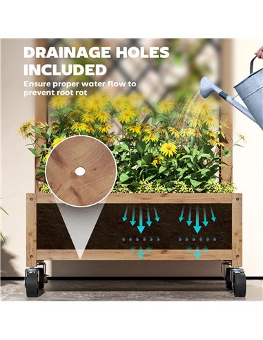 Outsunny Raised Garden Bed with Metal Trellis, Pack of 2 Wooden Elevated Planter Box with Wheels and Drainage Holes, Outdoor Rai