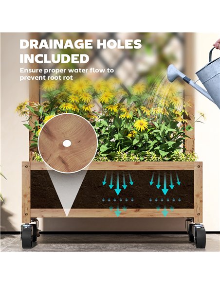 Outsunny Raised Garden Bed with Metal Trellis, Pack of 2 Wooden Elevated Planter Box with Wheels and Drainage Holes, Outdoor Rai - pic 123334 | FastDaddyshop