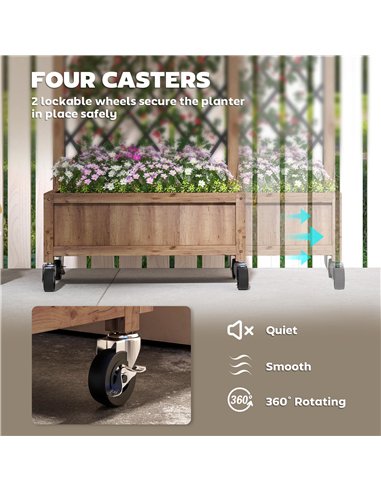 Outsunny Raised Garden Bed with Metal Trellis, Pack of 2 Wooden Elevated Planter Box with Wheels and Drainage Holes, Outdoor Rai