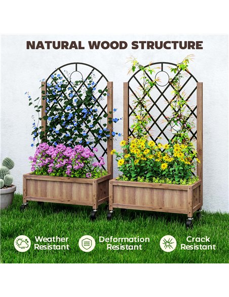 Outsunny Raised Garden Bed with Metal Trellis, Pack of 2 Wooden Elevated Planter Box with Wheels and Drainage Holes, Outdoor Rai - pic 123336 | FastDaddyshop