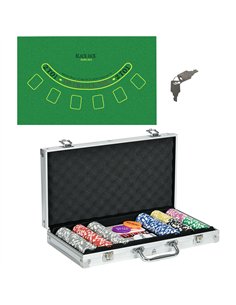 SPORTNOW 300-Piece Poker Chips Set, Poker Set with Mat, Chips, Two Card Decks, Dealer, Five Dices