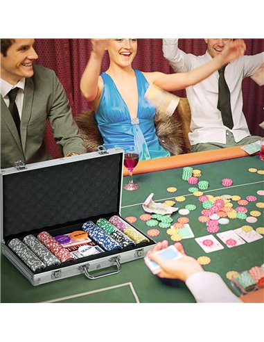 SPORTNOW 300-Piece Poker Chips Set, Poker Set with Mat, Chips, Two Card Decks, Dealer, Five Dices