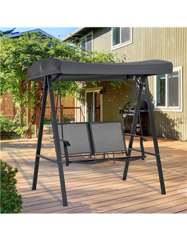 Outsunny 2 Seater Garden Swing Seat Swing Chair Outdoor Hammock Bench w/ Adjustable Tilting Canopy, Texteline Seats and Steel Fr