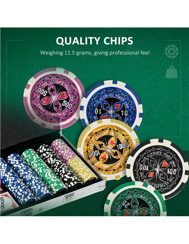 SPORTNOW 500-Piece Poker Chips Set, Poker Set with Mat, Chips, Two Card Decks, Dealer, Five Dices