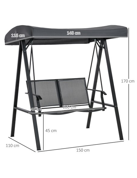 Outsunny 2 Seater Garden Swing Seat Swing Chair Outdoor Hammock Bench w/ Adjustable Tilting Canopy, Texteline Seats and Steel Fr - pic 12336 | FastDaddyshop