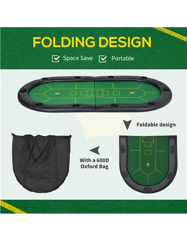 SPORTNOW Foldable Poker Mat, 10-Player Table Top with Cup Holder, Carry Bag - Green