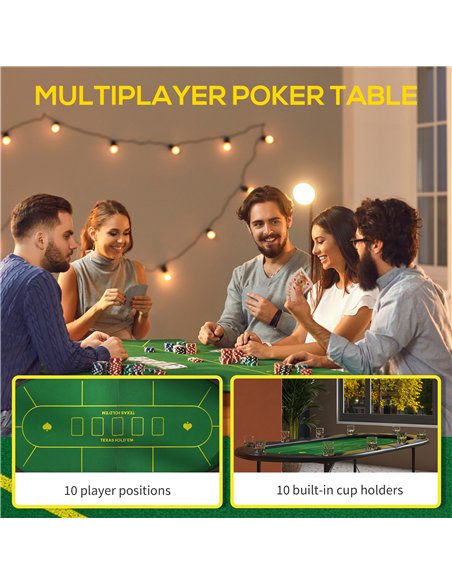 SPORTNOW Foldable Poker Mat, 10-Player Table Top with Cup Holder, Carry Bag - Green - pic 123361 | FastDaddyshop