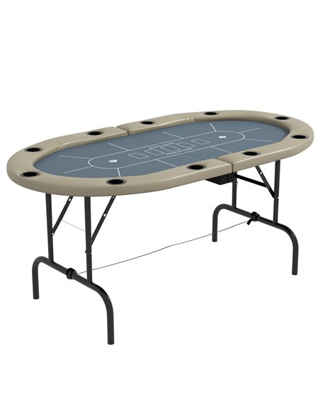 SPORTNOW 10 Player Folding Poker Table, with Cup Holders, Cushioning Edge, Brown and Blue - pic 123366 | FastDaddyshop