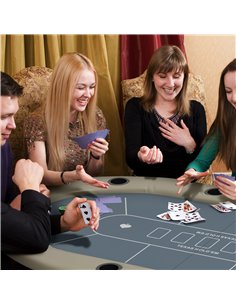 SPORTNOW 10 Player Folding Poker Table, with Cup Holders, Cushioning Edge, Brown and Blue 2