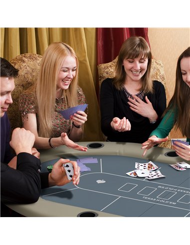 SPORTNOW 10 Player Folding Poker Table, with Cup Holders, Cushioning Edge, Brown and Blue