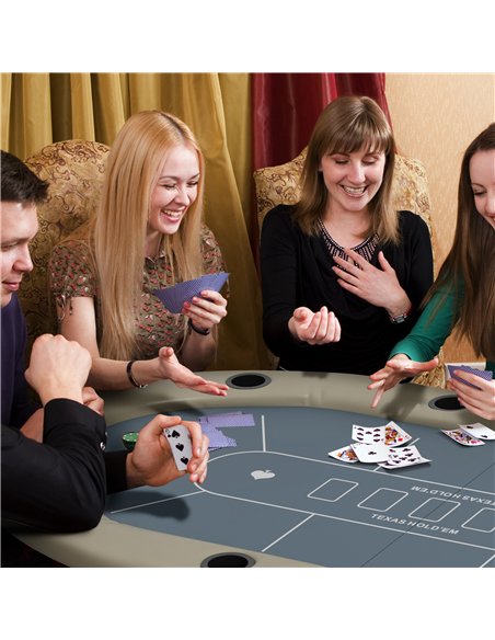 SPORTNOW 10 Player Folding Poker Table, with Cup Holders, Cushioning Edge, Brown and Blue - pic 123367 | FastDaddyshop