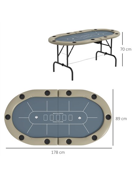 SPORTNOW 10 Player Folding Poker Table, with Cup Holders, Cushioning Edge, Brown and Blue - pic 123368 | FastDaddyshop