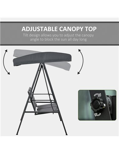Outsunny 2 Seater Garden Swing Seat Swing Chair Outdoor Hammock Bench w/ Adjustable Tilting Canopy, Texteline Seats and Steel Fr