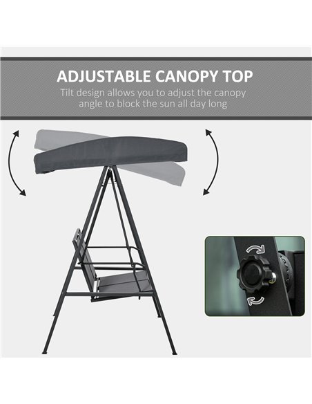 Outsunny 2 Seater Garden Swing Seat Swing Chair Outdoor Hammock Bench w/ Adjustable Tilting Canopy, Texteline Seats and Steel Fr - pic 12337 | FastDaddyshop