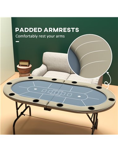 SPORTNOW 10 Player Folding Poker Table, with Cup Holders, Cushioning Edge, Brown and Blue