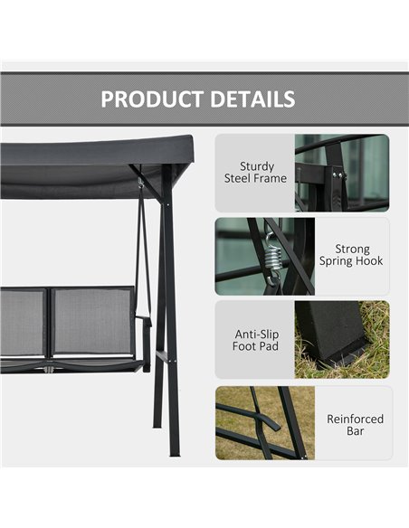 Outsunny 2 Seater Garden Swing Seat Swing Chair Outdoor Hammock Bench w/ Adjustable Tilting Canopy, Texteline Seats and Steel Fr - pic 12339 | FastDaddyshop