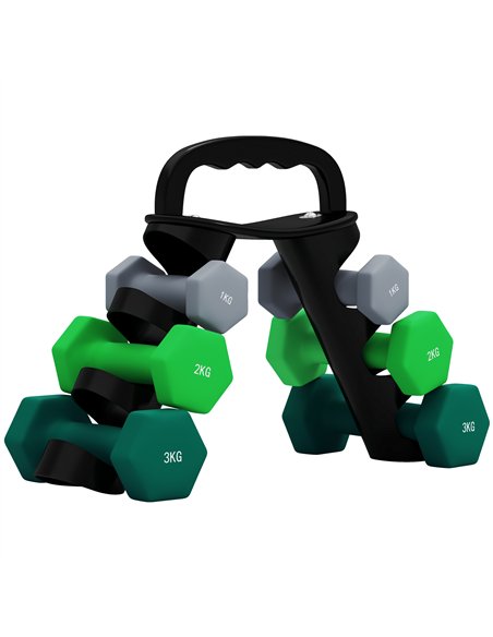 SPORTNOW Dumbbells Set with Carry Storage Rack, Set of 6 Weights for Home Gym Kettlebell Training Weight Lifting Exercise, 2 x 1 - pic 123393 | FastDaddyshop