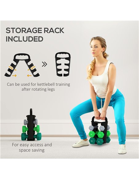 SPORTNOW Dumbbells Set with Carry Storage Rack, Set of 6 Weights for Home Gym Kettlebell Training Weight Lifting Exercise, 2 x 1 - pic 123397 | FastDaddyshop
