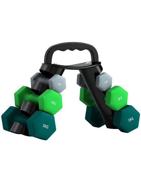 SPORTNOW Dumbbells Set with Carry Storage Rack, Set of 6 Weights for Home Gym Kettlebell Training Weight Lifting Exercise, 2 x 1 - pic 123402 | FastDaddyshop