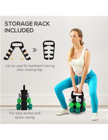 SPORTNOW Dumbbells Set with Carry Storage Rack, Set of 6 Weights for Home Gym Kettlebell Training Weight Lifting Exercise, 2 x 1