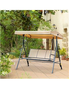 Outsunny 3 Seater Swing Chair Canopy with Canopy, Steel Frame, Beige 2