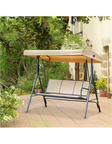 Outsunny 3 Seater Swing Chair Canopy Replacement Outdoor Hammock w/ Canopy Steel Frame - Beige