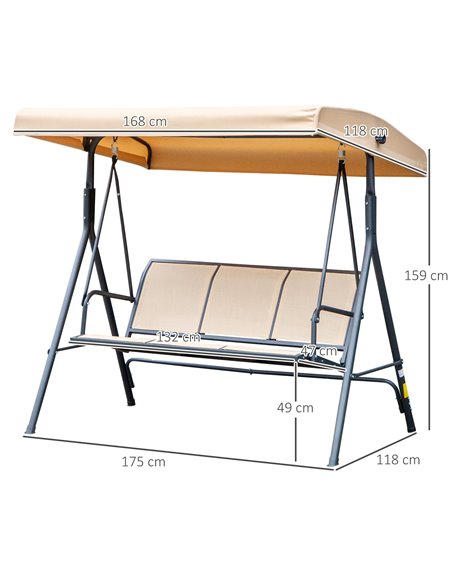 Outsunny 3 Seater Swing Chair Canopy Replacement Outdoor Hammock w/ Canopy Steel Frame - Beige - pic 12344 | FastDaddyshop