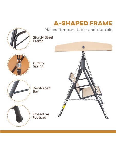 Outsunny 3 Seater Swing Chair Canopy Replacement Outdoor Hammock w/ Canopy Steel Frame - Beige - pic 12345 | FastDaddyshop