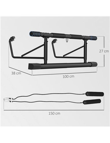 SPORTNOW Pull-Up Bar Doorway with Resistance Bands, No Drilling Chin-Up Bar Push Up Stand with Padded Handles for Home Gym Exerc
