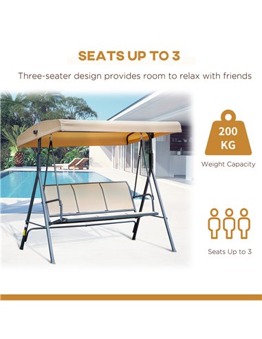 Outsunny 3 Seater Swing Chair Canopy Replacement Outdoor Hammock w/ Canopy Steel Frame - Beige