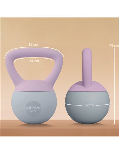 SPORTNOW Soft Kettlebell, 4kg Kettle Bell with Non-Slip Handle for Home Gym Weight Lifting and Strength Training, Purple and Gre