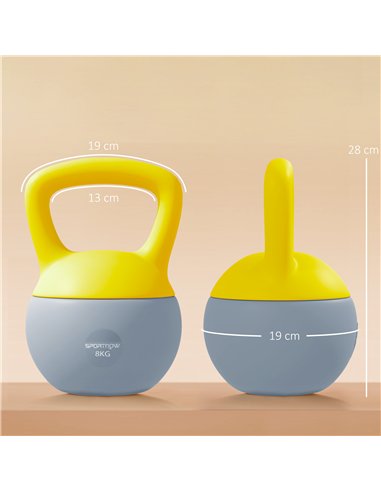 SPORTNOW Soft Kettlebell, 8kg Kettle Bell with Non-Slip Handle for Home Gym Weight Lifting and Strength Training, Yellow and Gre