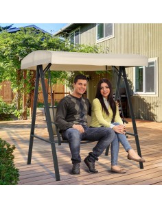 Outsunny 2 Seater Garden Swing Chair with Adjustable Tilting Canopy, Textilene Seats, Beige 2