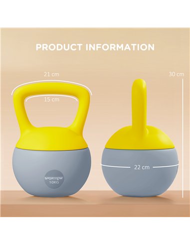 SPORTNOW Soft Kettlebell, 10kg Kettle Bell with Non-Slip Handle for Home Gym Weight Lifting and Strength Training, Yellow and Gr