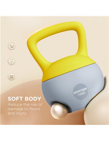 SPORTNOW Soft Kettlebell, 10kg Kettle Bell with Non-Slip Handle for Home Gym Weight Lifting and Strength Training, Yellow and Gr