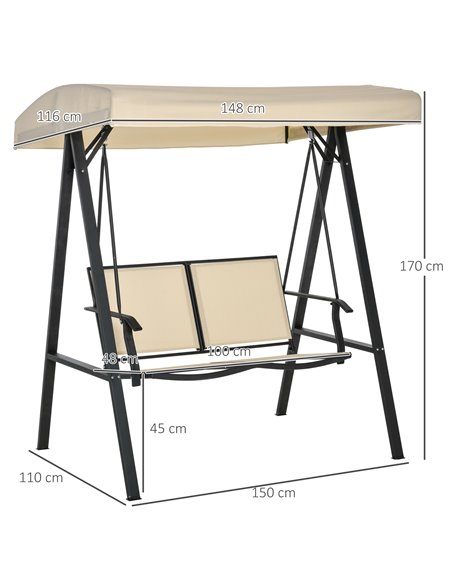Outsunny 2 Seater Garden Swing Seat Swing Chair Outdoor Hammock Bench w/ Adjustable Tilting Canopy, Texteline Seats and Steel Fr - pic 12352 | FastDaddyshop