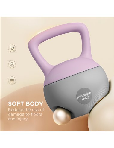SPORTNOW Soft Kettlebell, 10kg Kettle Bell with Non-Slip Handle for Home Gym Weight Lifting and Strength Training, Purple and Gr