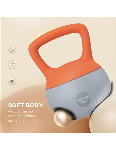 SPORTNOW Soft Kettlebell, 10kg Kettle Bell with Non-Slip Handle for Home Gym Weight Lifting and Strength Training, Orange and Gr