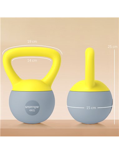 SPORTNOW Soft Kettlebell, 4kg Kettle Bell with Non-Slip Handle for Home Gym Weight Lifting and Strength Training, Yellow and Gre