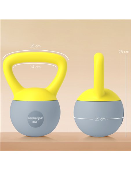 SPORTNOW Soft Kettlebell, 4kg Kettle Bell with Non-Slip Handle for Home Gym Weight Lifting and Strength Training, Yellow and Gre - pic 123548 | FastDaddyshop