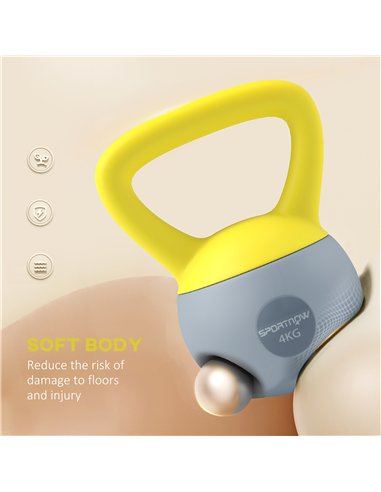 SPORTNOW Soft Kettlebell, 4kg Kettle Bell with Non-Slip Handle for Home Gym Weight Lifting and Strength Training, Yellow and Gre
