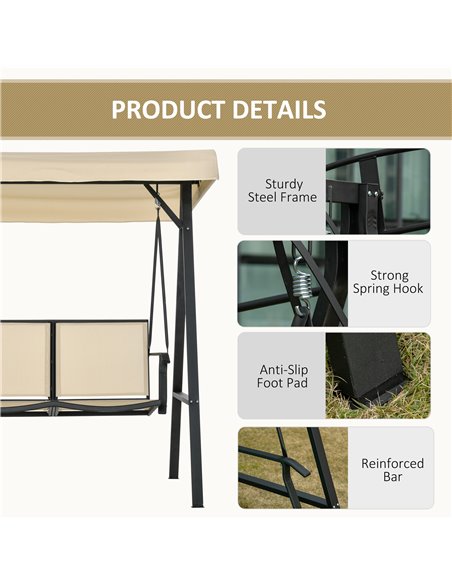 Outsunny 2 Seater Garden Swing Seat Swing Chair Outdoor Hammock Bench w/ Adjustable Tilting Canopy, Texteline Seats and Steel Fr - pic 12355 | FastDaddyshop