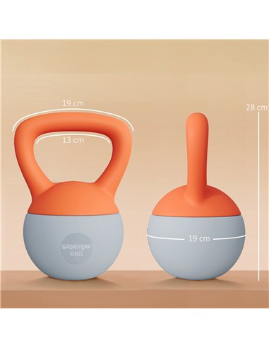 SPORTNOW Soft Kettlebell, 6kg Kettle Bell with Non-Slip Handle for Home Gym Weight Lifting and Strength Training, Orange and Gre
