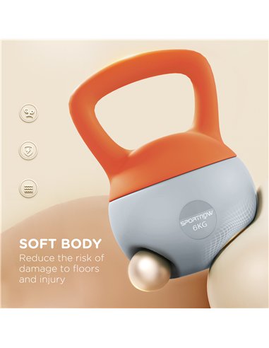 SPORTNOW Soft Kettlebell, 6kg Kettle Bell with Non-Slip Handle for Home Gym Weight Lifting and Strength Training, Orange and Gre