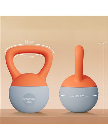 SPORTNOW Soft Kettlebell, 8kg Kettle Bell with Non-Slip Handle for Home Gym Weight Lifting and Strength Training, Orange and Gre