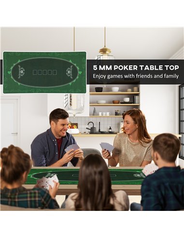 SPORTNOW 120 x 60 cm Professional Texas Hold'em Poker Mat 6 Player Water-Resistant Poker Table Top Rubber Poker Table Mat with F