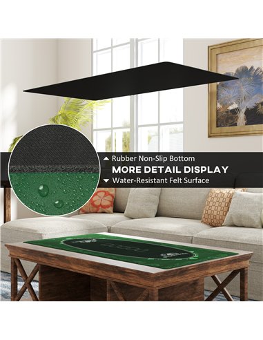 SPORTNOW 120 x 60 cm Professional Texas Hold'em Poker Mat 6 Player Water-Resistant Poker Table Top Rubber Poker Table Mat with F