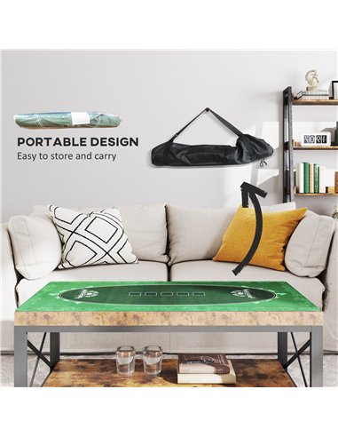 SPORTNOW 120 x 60 cm Professional Texas Hold'em Poker Mat 6 Player Water-Resistant Poker Table Top Rubber Poker Table Mat with F